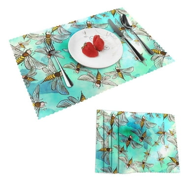 DouZhe Polyester Placemats Set of 4, Watercolor Paint Pattern Heat Resistant Place Mats for Dining Table, 12" x 18"