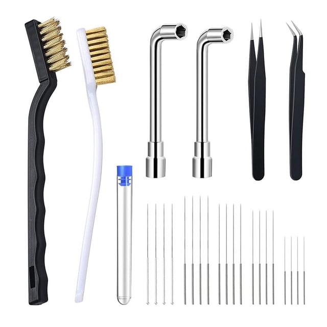Kit de Mantenimiento de Llave para Boquillas de Impresora 3D de 26 Piezas: Pasadores de Limpieza, 2 Pinzas, Cepillos de Alambre, Herramientas de Llave en Forma de L