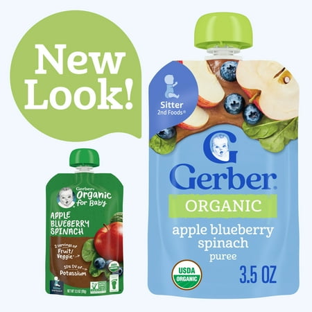 Gerber Stage 2 Baby Food, Organic Apple Blueberry Spinach Puree Pouch