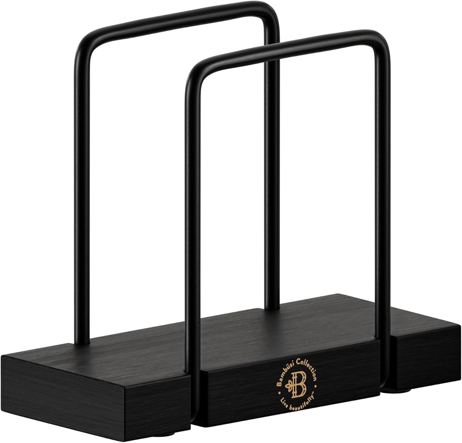 Napkin Holder for Table, Black Metal Frame with Bamboo Base, Non-Slip Bottom, Fits Cocktail or Dinner Paper Napkins