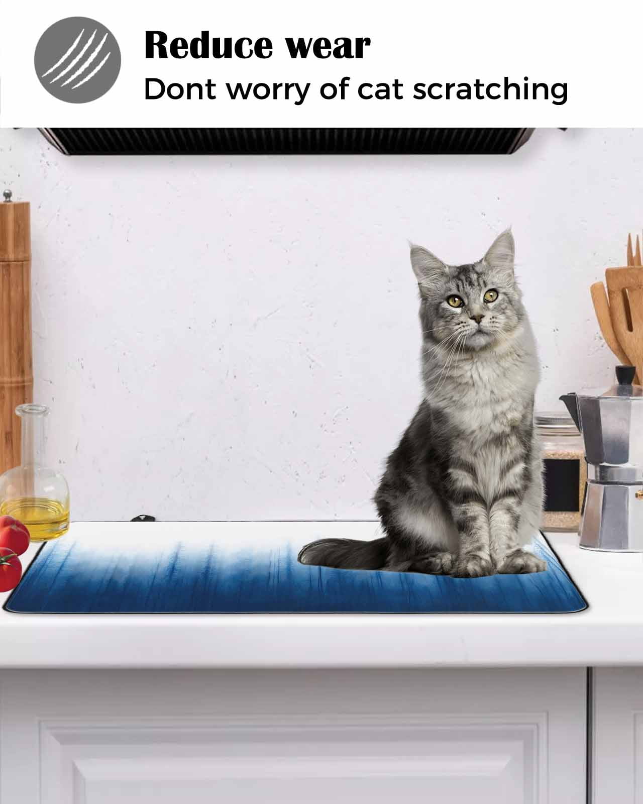 nqOlkjepod Large Induction Cooktop Protector Mat 36"x21", Blue Ombre Stripe Stove Top Covers for Electric Stove, Abstract Art Gradient Watercolor Stove Burner Cover Mats, Glass Top Stove Cover