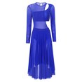 thumbnail image 6 of Doomiva Women Lyrical Dance Dress Long Sleeve Asymmetrical Hem Modern Contemporary Dance Dress Royal Blue S, 6 of 7