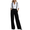 thumbnail image 5 of Zynoxe Womens Plus Size Wide Leg Pants Trendy Straight Pleated Detachable Suspender High Waistband Suit Trousers with Pockets Black S, 5 of 8
