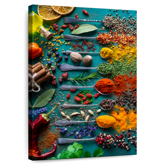 Elephant Stock Herbs And Spices Arrangement Wall Art - Vertical Canvas Wall Art - Dining Room Wall Decor - Food And Drink Canvas - Green And Teal Decor - 8" x 12"
