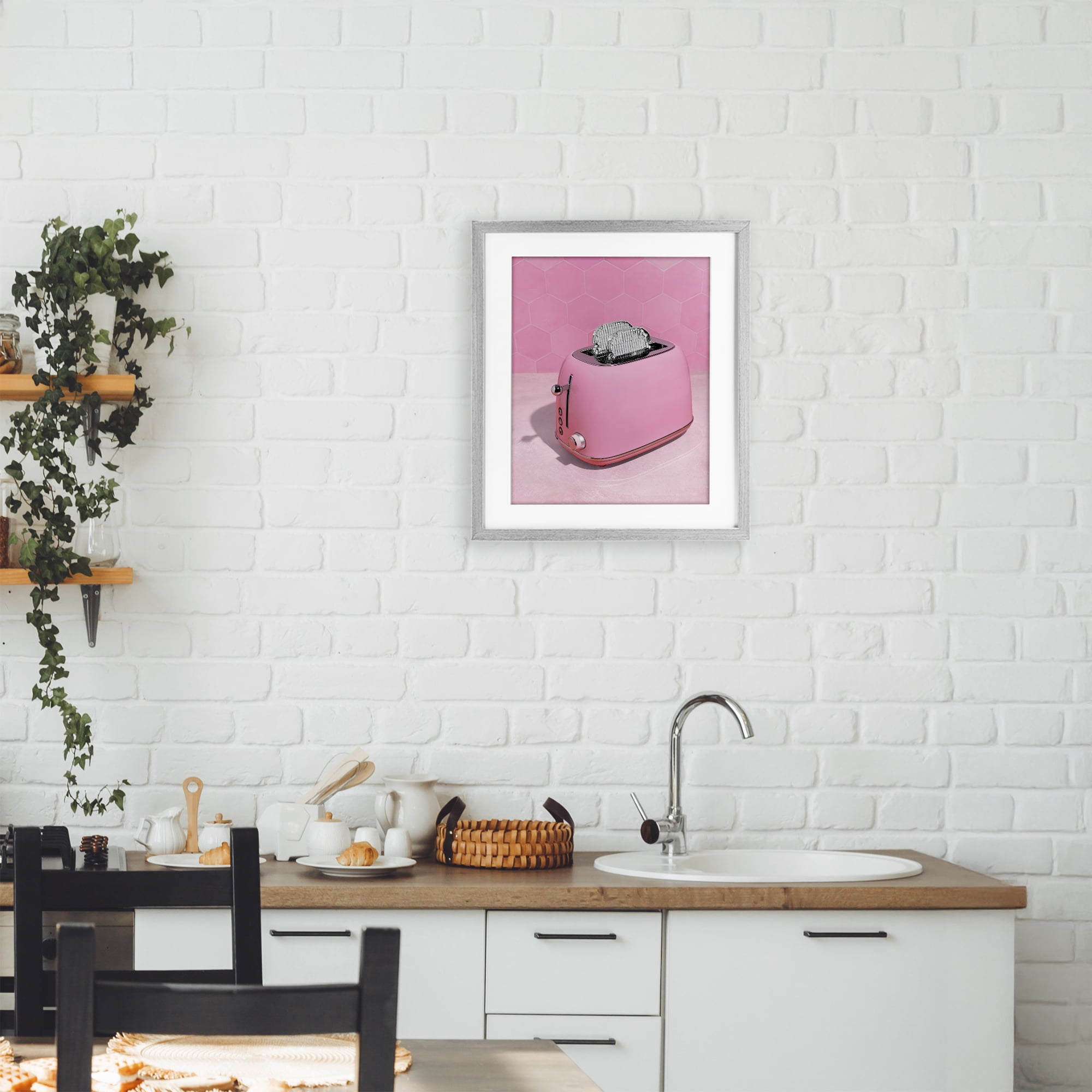 Stupell Industries Disco Toaster over Pink Gray Framed Print Under Glass, design by LISH Creative