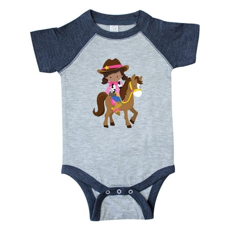 

Inktastic African American Girl Cowboy Girl Brown Horse Gift Baby Girl Bodysuit