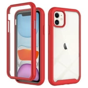 iPhone 12 mini Case with Built in Screen Protector,Dteck Full-Body Shockproof Rubber Hybrid Protection Crystal Clear PC Back Protective Phone Case Cover for Apple iPhone 12 mini,Red