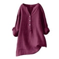 thumbnail image 3 of Yubnlvae Long-Sleeve Collared Linen Shirt - Women's Button-Up Top for Office, Travel, Or Smart Casual, Women's Loose Fit Solid Color Collar Shirt Long Sleeve Casual Office Blouse, Wine, M, 3 of 9