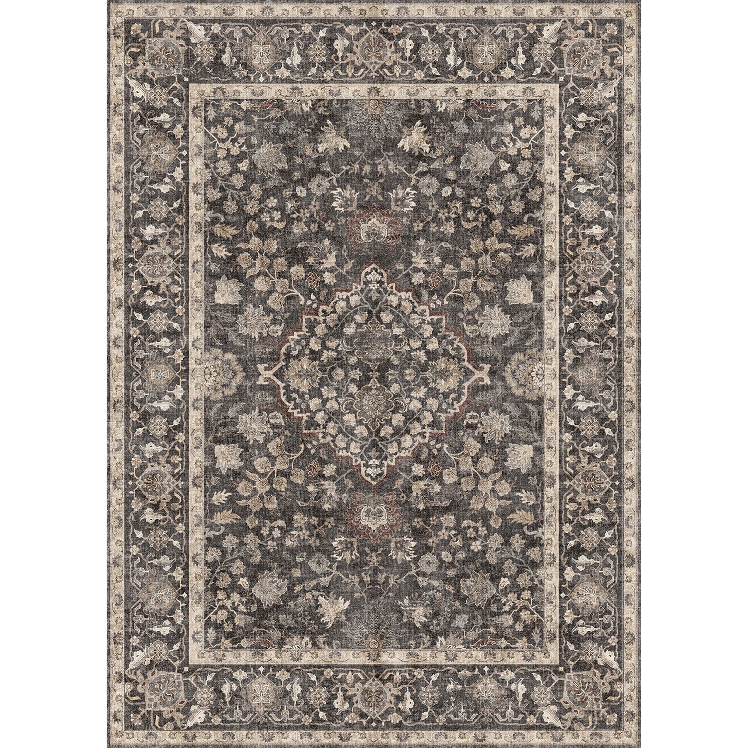 BERTHMEER 8'x10' Area Rugs for Living Room Dining Room Farmhouse Bedroom Office Oriental Vintage Traditional Carpets Non Slip Machine Washable Large Rugs,Black