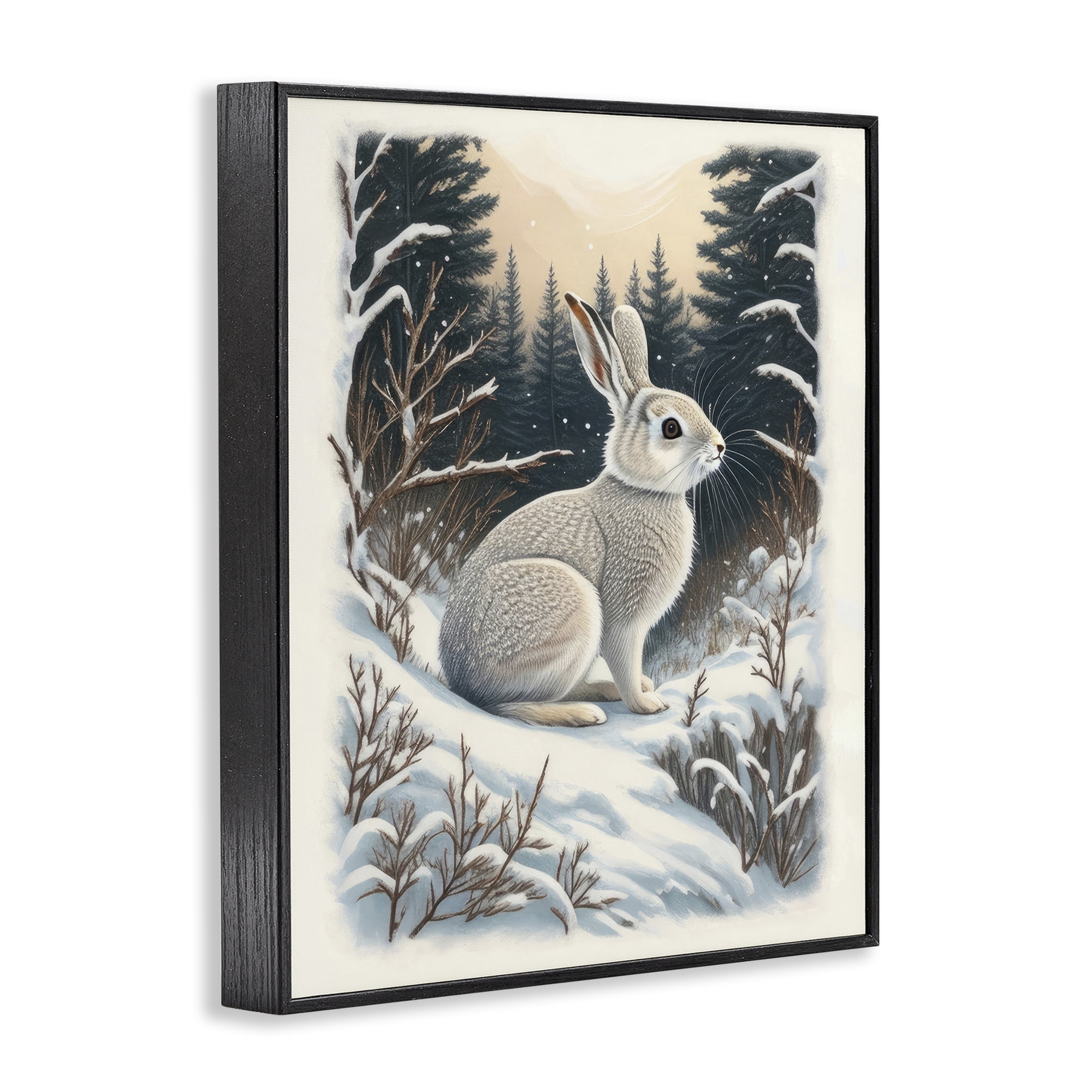 Stupell Industries Rabbit in Winter Forest Animals & Insects Painting Black Framed Art Print Wall Art, 24 x 30