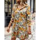 thumbnail image 3 of Camisa estampada con botones para mujer, solapa, blusa de manga larga con un solo pecho, Top largo con estampado floral abstracto para uso diario, naranja M, 3 of 6