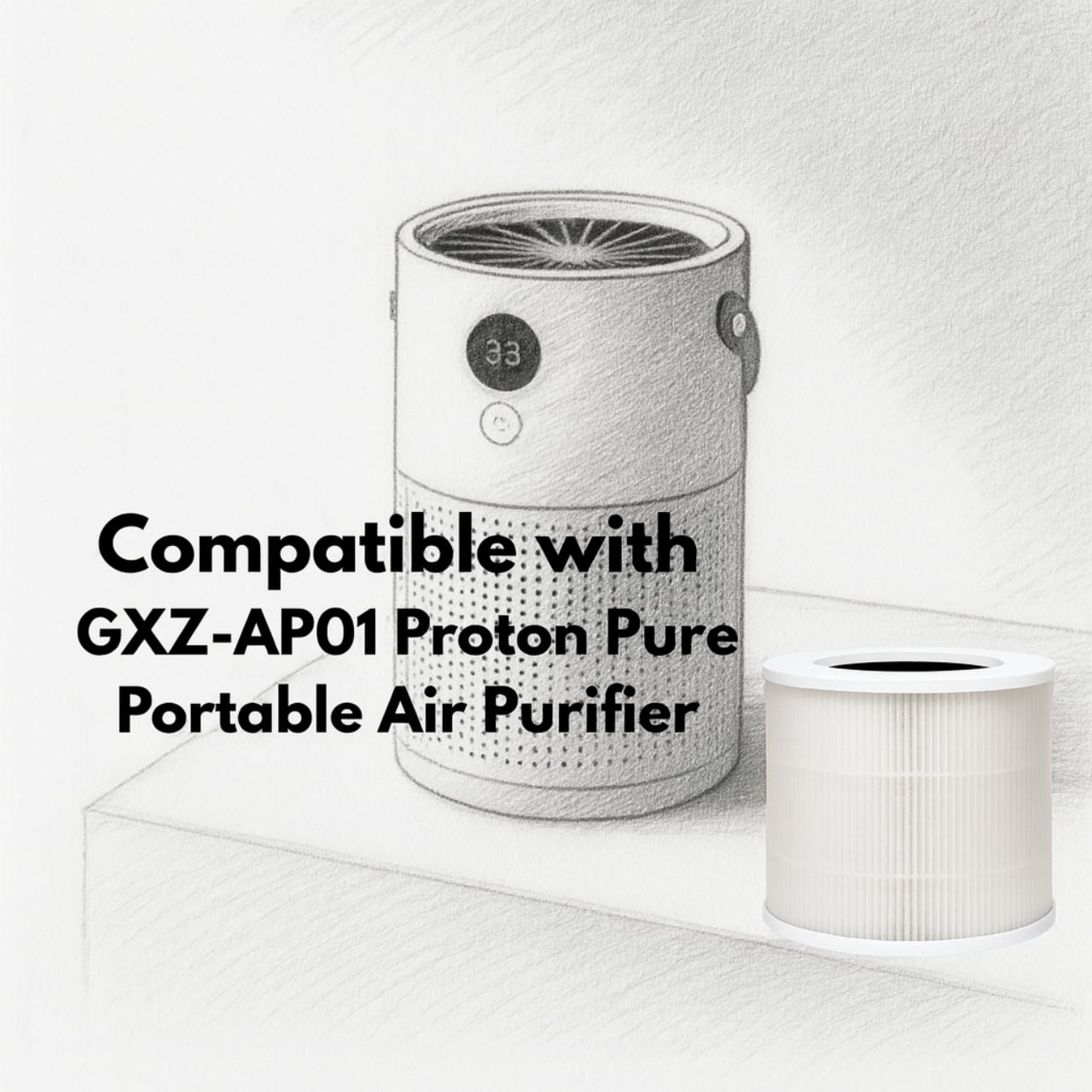 Nispira GXZ-AP01 3-in-1 True HEPA Activated Carbon Filter Replacement For Proton Pure Portable Air Purifier Remove Smoke, 2 Pack