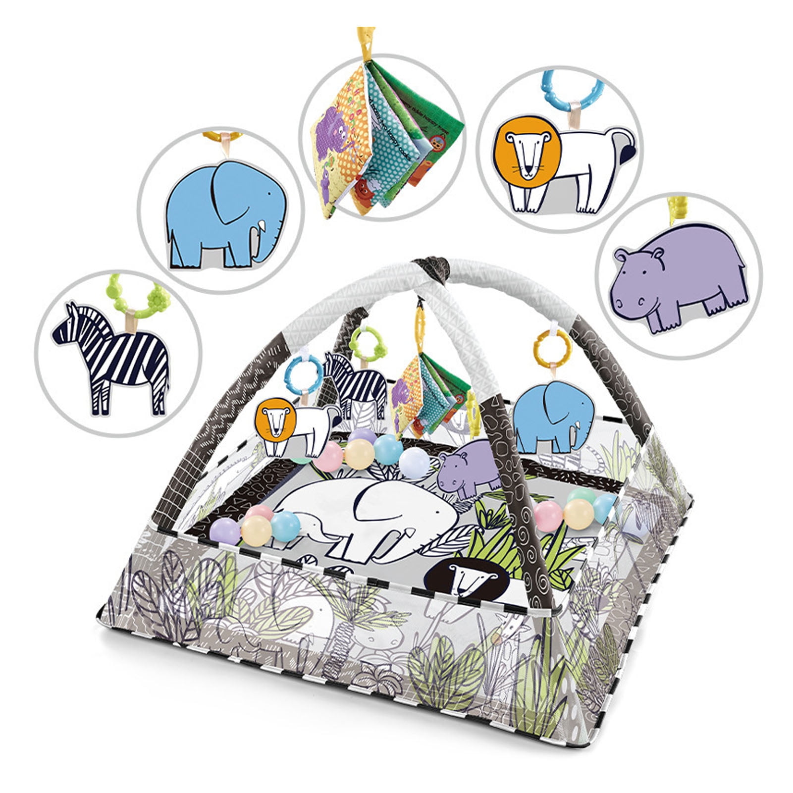 Portable Square Comfortable Kid Play Mat Cozy Kid Gym Play Mat Wild Prairie Pattern Safe Kid Play Mat Kid Activity Gym for Home Floor