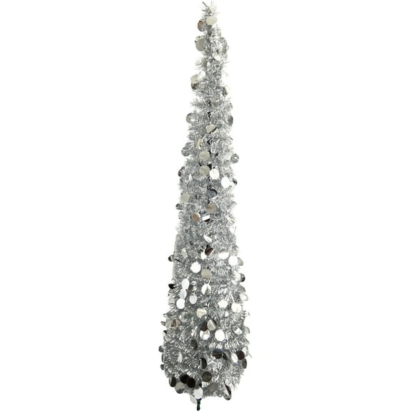 Love It! Products 5 ft. Pop Up Christmas Tinsel Tree Collapsible with Easy-Assembly Stand for Christmas Holiday Display Decorations. Silver