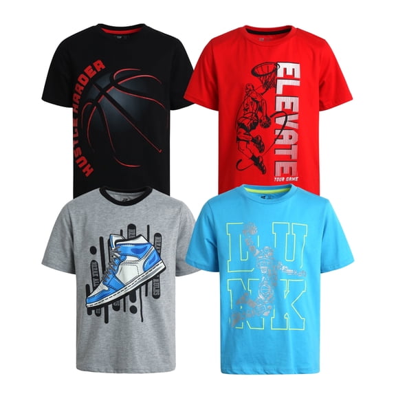 Pro Athlete Boys Athletic Shirts Dry Fit Active Performance Short Sleeve Graphic Tee Shirts 4 Pack