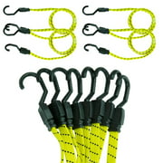 Houseables Bungee Cords With Hooks, Bungie Straps, 4 Pack, 48 Inch Long, Yellow, Flat, Premium Rubber, Bungy Chords, Adjustable, Long Bungi Rope for Dolly, Upcart, Car Trunk, Camping, Luggage, Moving
