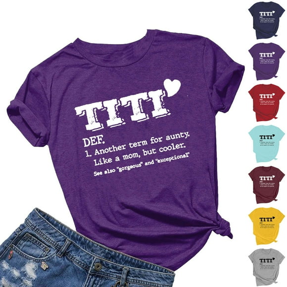 QIPOPIQ Women's Crew Neck Summer Casual Letters Printed Short Sleeves Graphic T-Shirt Clearance