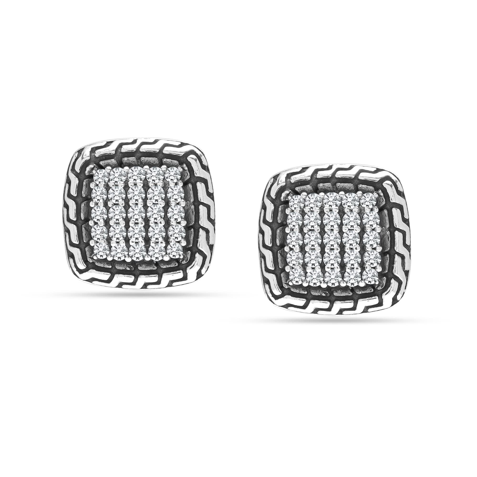 LeCalla 925 Sterling Silver CZ Classic Square Antique SMALL Stud Earrings Jewelry Gifts for Women and Teen 11MM