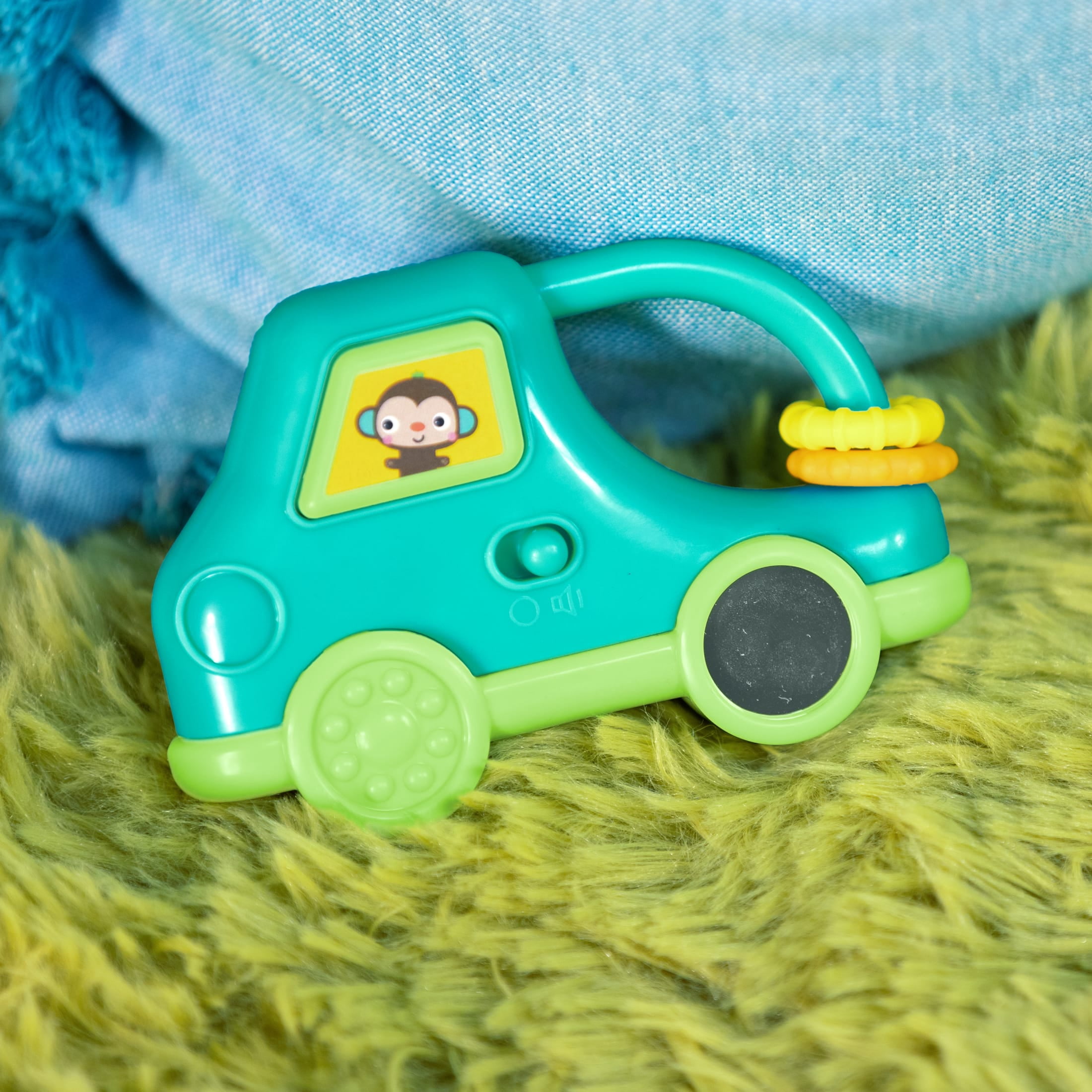 Bright Starts Safari Driver Take Along Baby Toy, Monkey, Unisex Blue, Infant