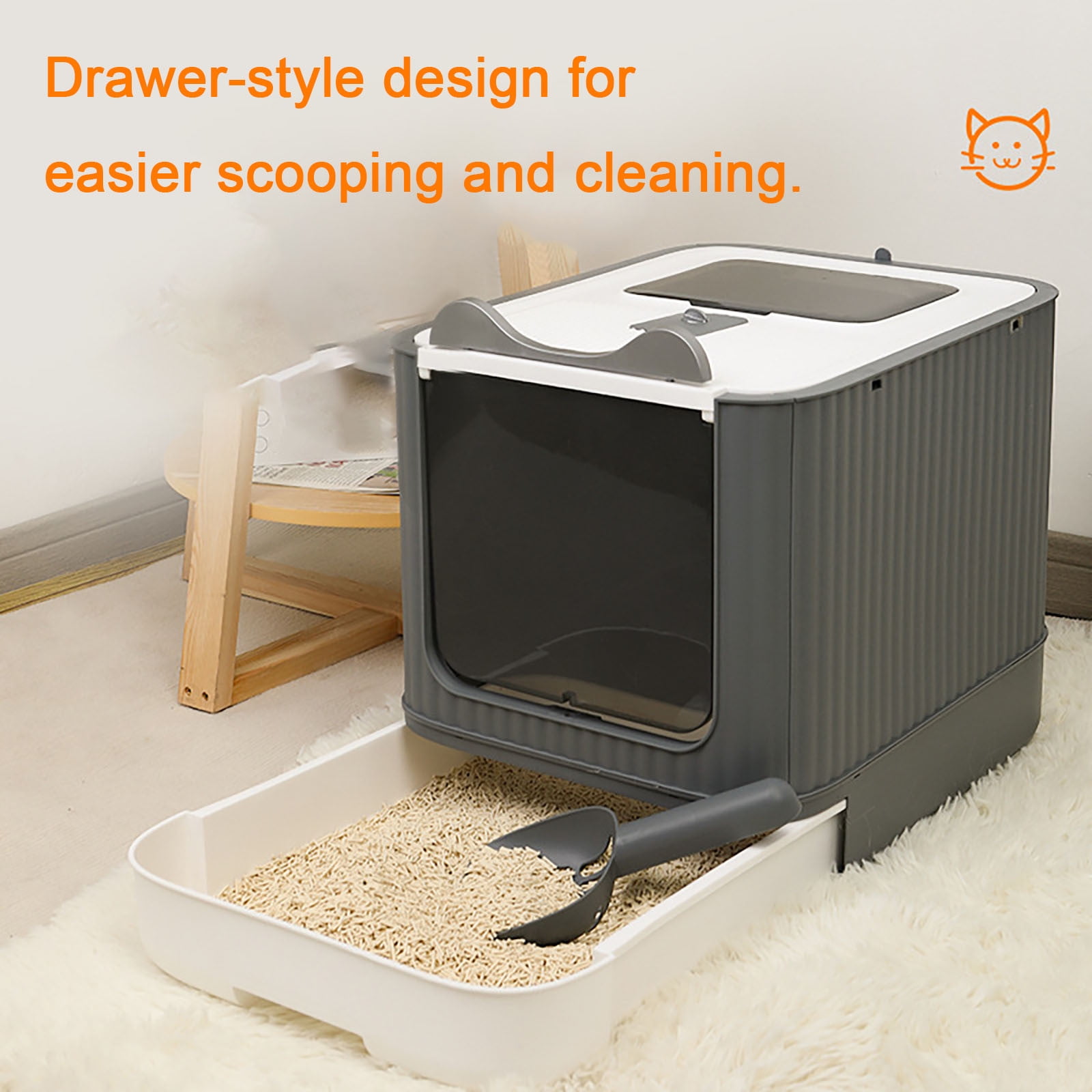 CHIKANSTORE Cat Litter Box with Lid, Upgraded Fully Enclosed Removable Covered Cat Box Enclosure, Anti-Splashing Easy to Clean Kitty Litter Boxes with Drawer, 3 Modes for Cat up to 12 lbs