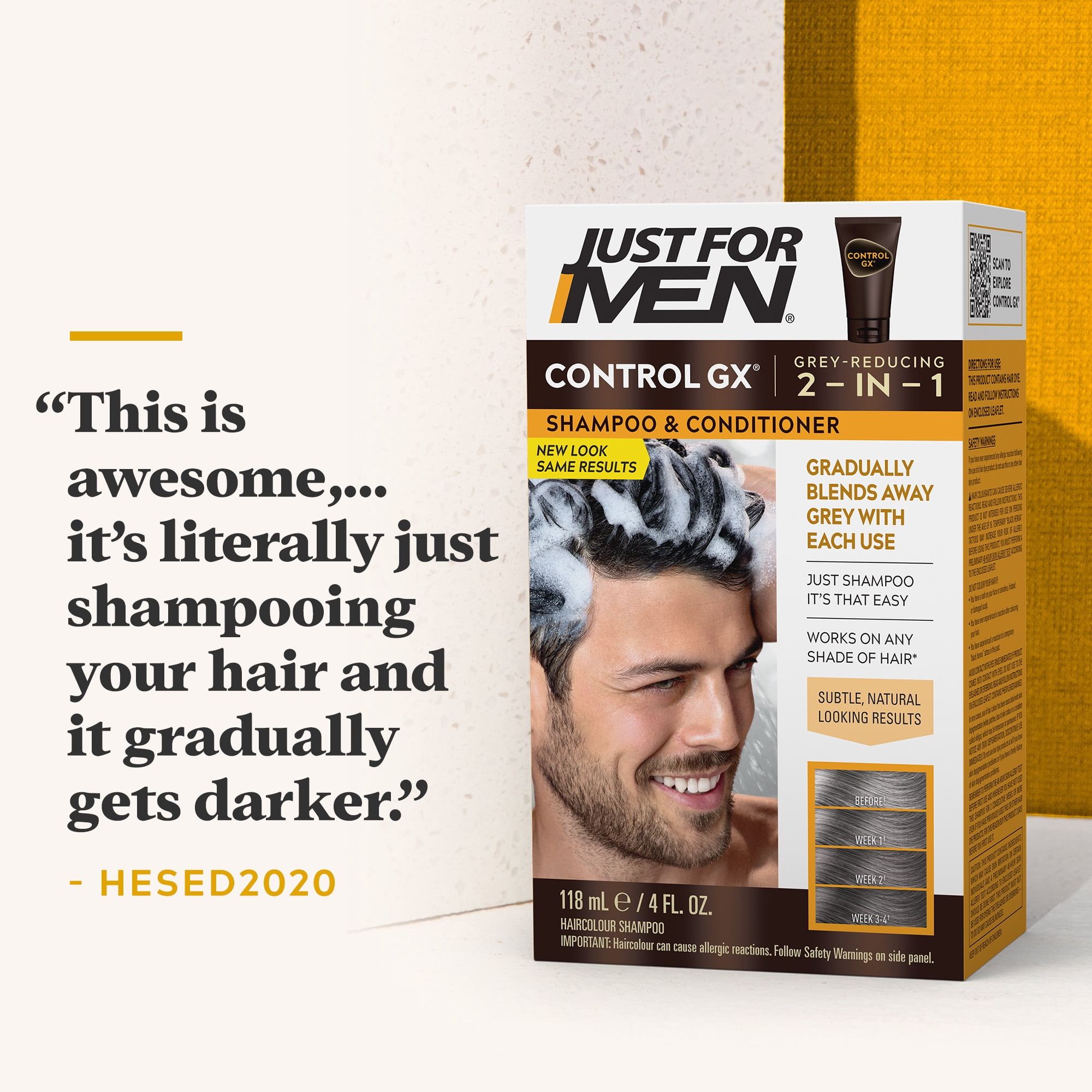 Just For Men Control GX Gradual Gray Reduction 2-in-1 Shampoo Plus Conditioner, 4 oz, 3 Pack