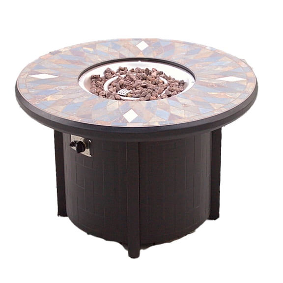 Pebble Lane Living 42" Natural Slate Outside Round Propane Firepit Table, Bronze