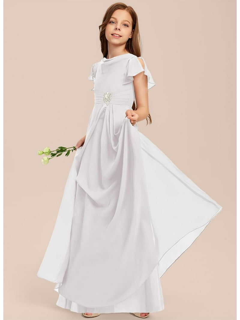 different types of bridesmaid dresses A-Line/Princess Applique Sleeveless Scoop Floor-Length Lace Chiffon Br –  Dessiny main image 1