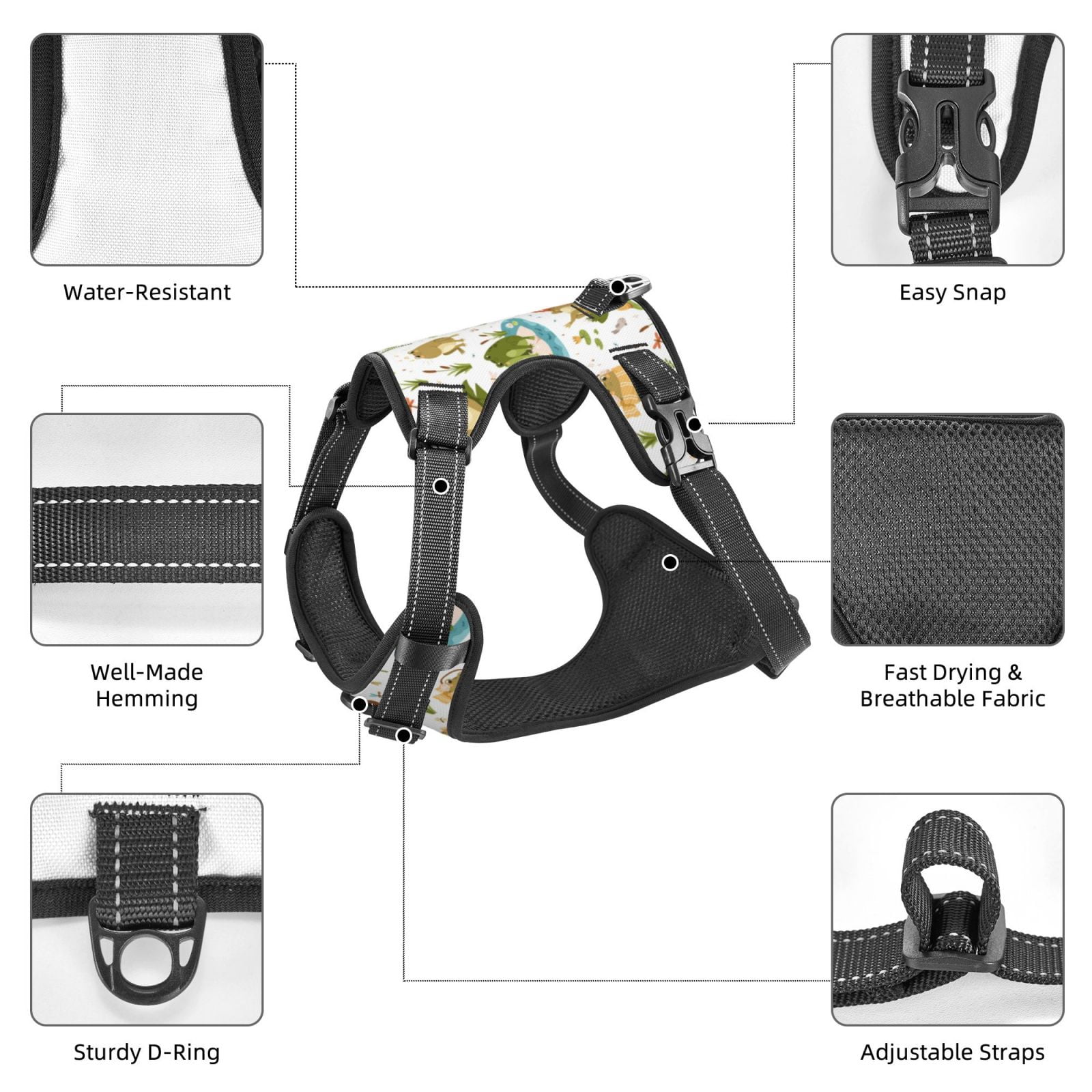 Fuzoiu Cute Frog Print Reflective Dog Harness,Adjustable, Breathable Pet Vest,Dog Harness No Pull,No Choke Pet Vest for Small, Medium, and Large Dogs-Small