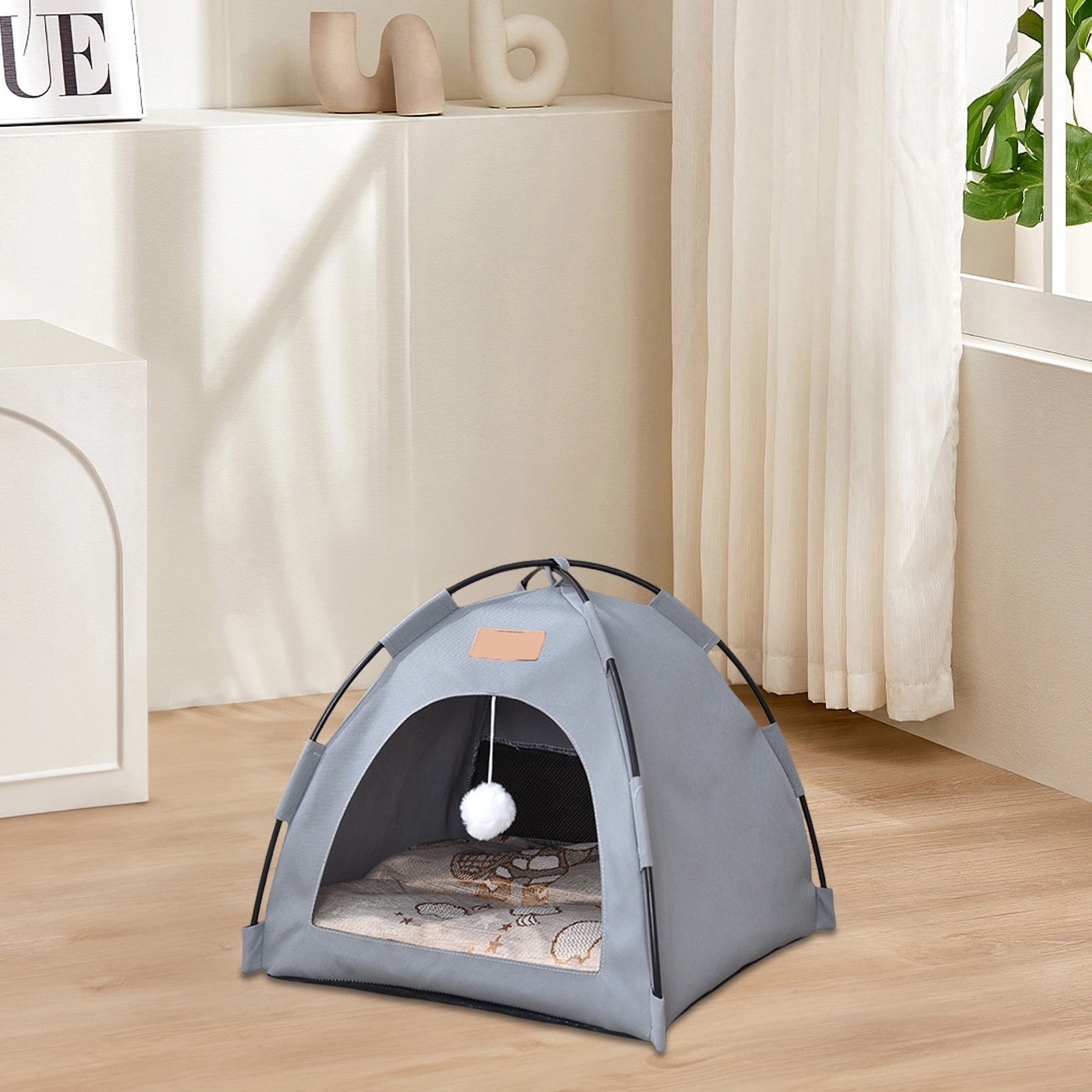 Nilvkv Four Season Semi Enclosed Pet Tent House Washable Waterproof Outdoor Cats Dogs Bed For Small Pets Grey Green Khaki 15.7x15.7x1.2in