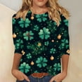 thumbnail image 1 of Mceream T-Shirt de la Saint-Patrick à Manches 3/4 pour Femme, Blouses à Col Rond, Décontracté, Vacances, Trèfle Irlandais, T-Shirts Graphiques, Tunique d'Été Amusante, Hauts de Festival, Grande Taille, Vert XXXXXL, 1 of 5