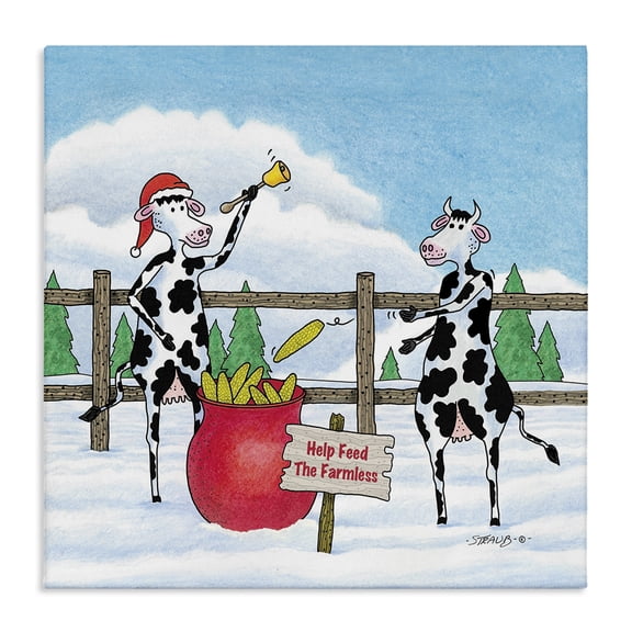 Stupell Industries Feed The Farmless Funny Cows Humor Painting Wrapped Canvas Canvas Art Print Wall Art, 17 x 17