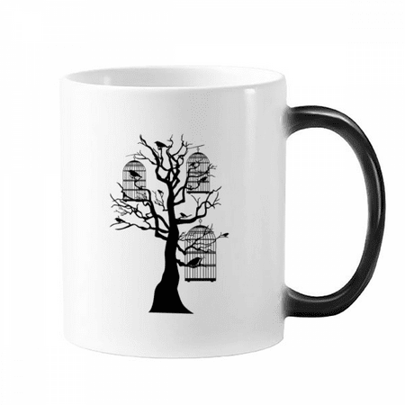 

Tree Perch Branch Birdcage Mug Changing Color Cup Morphing Heat Sensitive 12oz