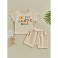 thumbnail image 3 of Aojekbee Boys and Girls 2 Piece Summer Outfits, Short Sleeve Letter Print Tops + Elastic Waist Shorts Infant Toddler Set, 3 of 10