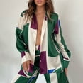 thumbnail image 4 of Edvintorg Set for Women Fashion Women's Print Deep V Lapel Water Ripple Print Long Sleeve Flared Mopping Trousers Suit High-End Chiffon Suit Casual Lounge Sets, 4 of 7