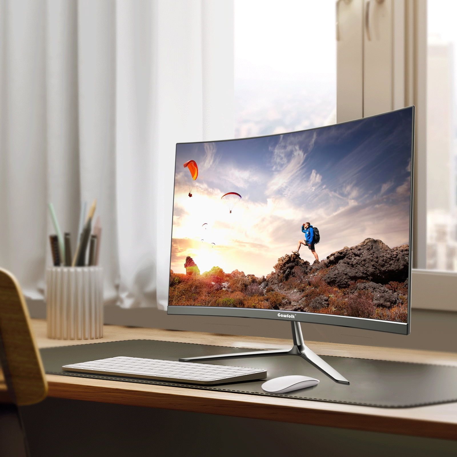 Gawfolk 24-Inch Curved Gaming Monitor 120Hz Full HD 1080P Built-In Speakers Tilt Adjustable