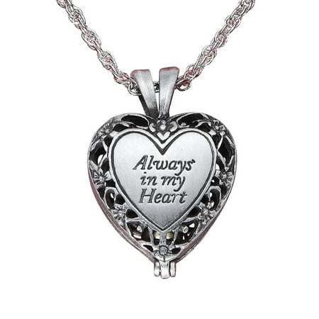 Victorian Heart Silver Locket - Women's Brass Urn Enclosed In Heart Locket Necklace, Silver