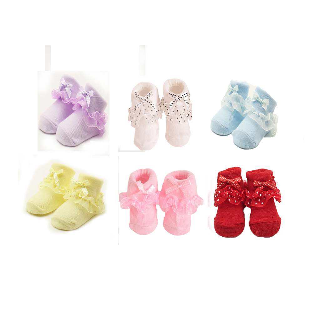 Maxcozy 1 Pair Baby Girls Socks Infant Lace Princess Ruffle Flowers Bowknot Dress Short Sock Suit Newborn,Toddler