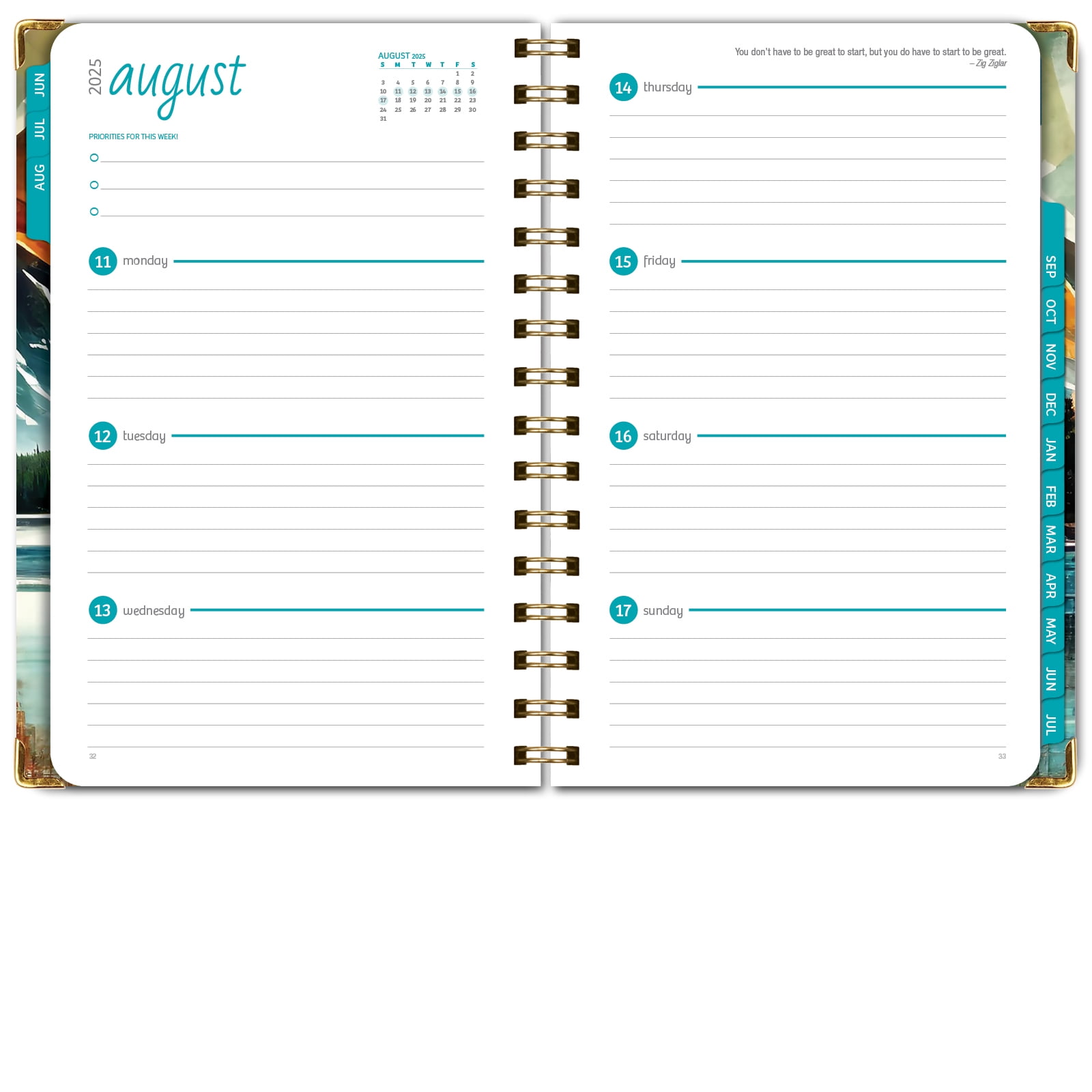 Academic Planner 2025-2026, Daily Weekly Monthly Yearly Planner, June 2025 - July 2026, 14 months, 5.5"x8", Bookmark, Pocket Folder and Sticky Note Set (Lake View)