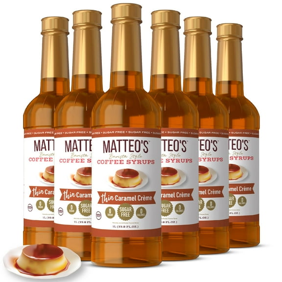 Matteo's Sugar Free Coffee Syrup, Caramel Creme (1L bottle, 6-pack)