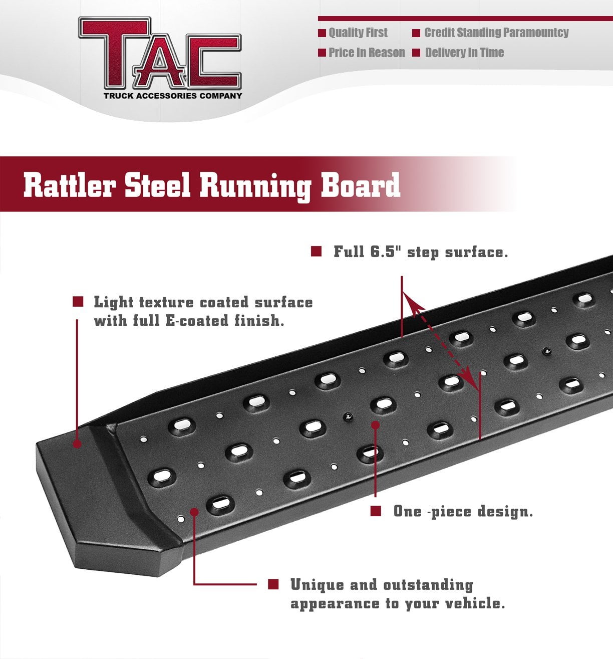 TAC 6.5” Rattler Steel Running Boards Fit 2014-2023 Dodge