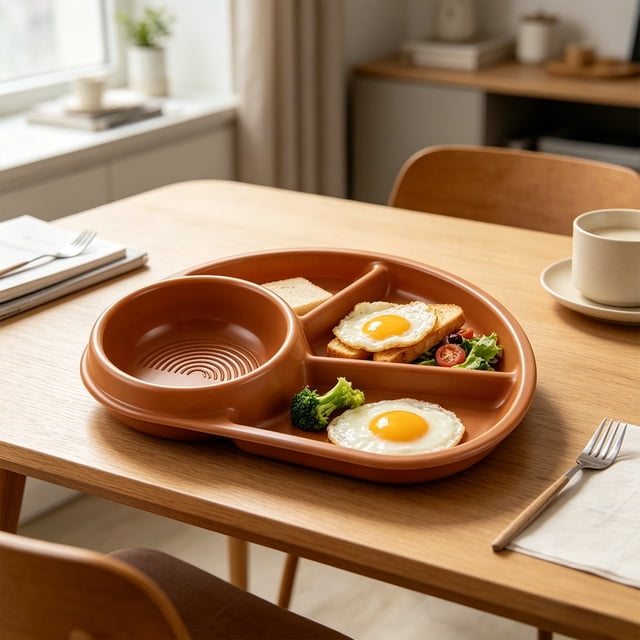 Rewenti Plateau de Repas Sectionné pour la Rentrée et Ensemble d'Assiettes Légères en Plastique et de Couverts pour la Rentrée, Conçu pour Prévenir le Transfert des Saveurs