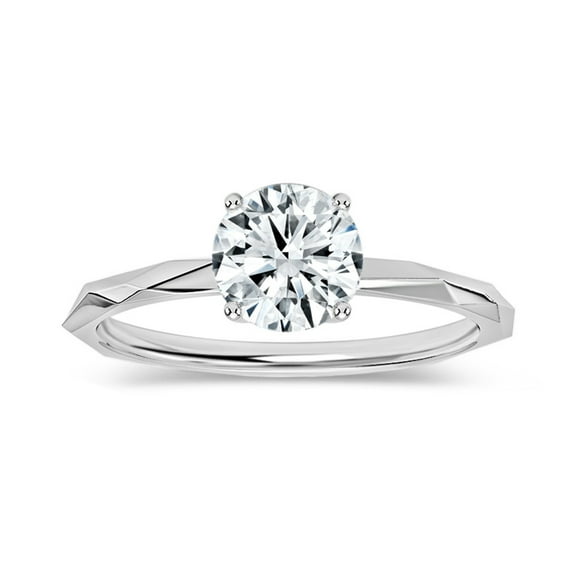ALLORYA IGI Certified 0.75 Carat Solitaire Round Lab Grown White Diamond Textured Shank Engagement Ring for Women in 925 Sterling Silver, Size 8
