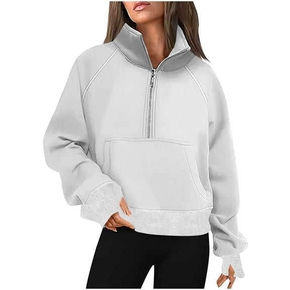 Womens Sweatshirts with Thumb Hole Half Zipper Fleece Athletic Pullovers Mock Neck Fall Winter Oversized Sweat Shirt