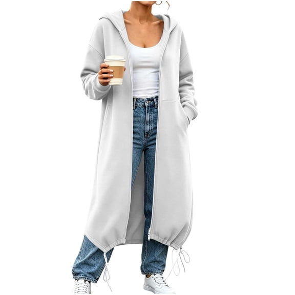 Long Hoodies for Women Full Zip Up Oversized Tunic Travel Sweatshirts Plus Size Long Sleeve Fleece Hoodie Jacket with Pockets