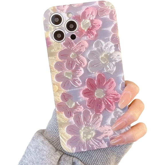 Compatible with iPhone Case,Cute Luxury Flower Floral Pattern Silicone [ Drop&Full Body Protection] Shockproof Cover Phone Case (Pink,iPhone 12 Pro)