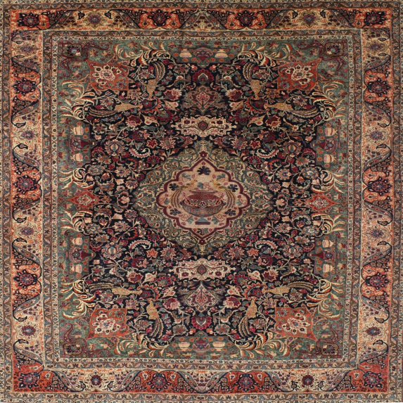 Ahgly Company Machine Washable Indoor Square Traditional Dark Almond Brown Area Rugs, 6' Square