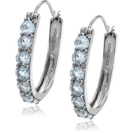 Brinley Co. Women's Blue Topaz Sterling Silver Rhodium Elongated Hoop Earrings