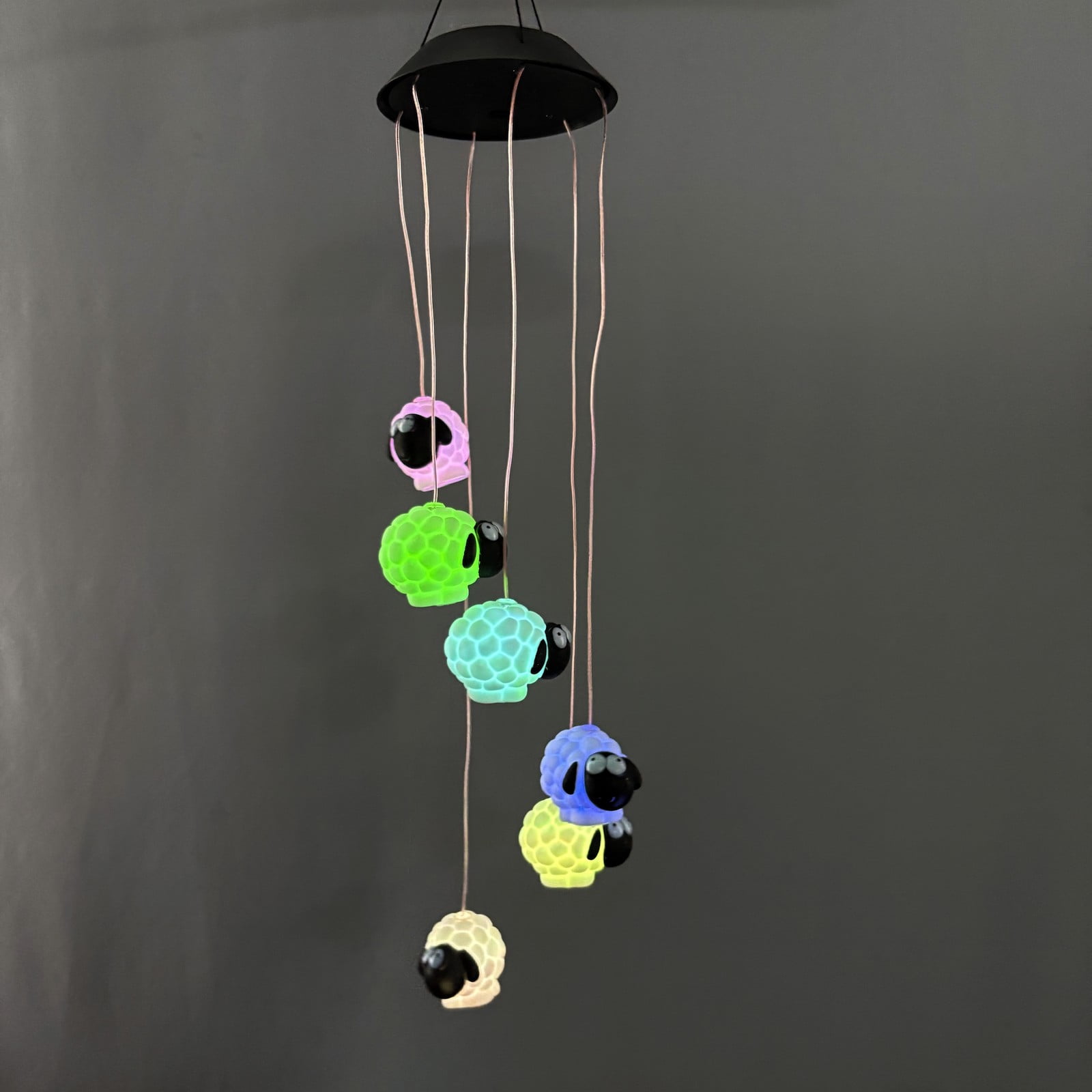 6 Color Changing LEDs Solar Black Face Sheep Wind Chimes Lights Gift for Mom, Festival, Patio, Garden, Outdoor Farmhouse Decoration