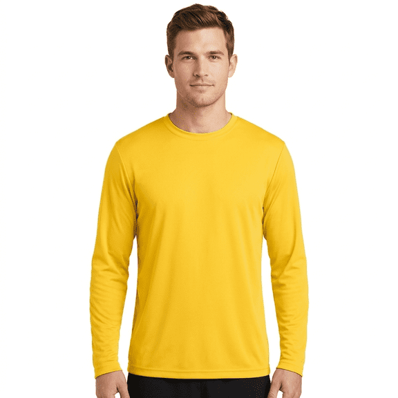 GOLDENROW Long Sleeve Crewneck T-Shirt, Men's Pure Dry Fit Poly Shirt, Gold, M