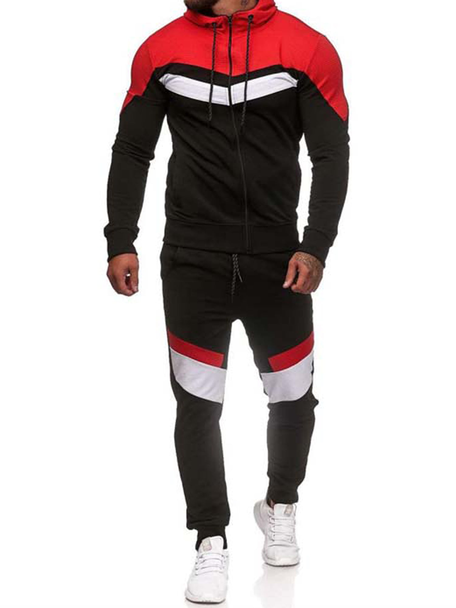 Details about   Men's Fitness Casual 2 Piece Tracksuit Pants Hooded Jacket Activewear Sport Set